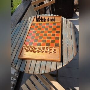 Vintage Wood Chess / Checker Board